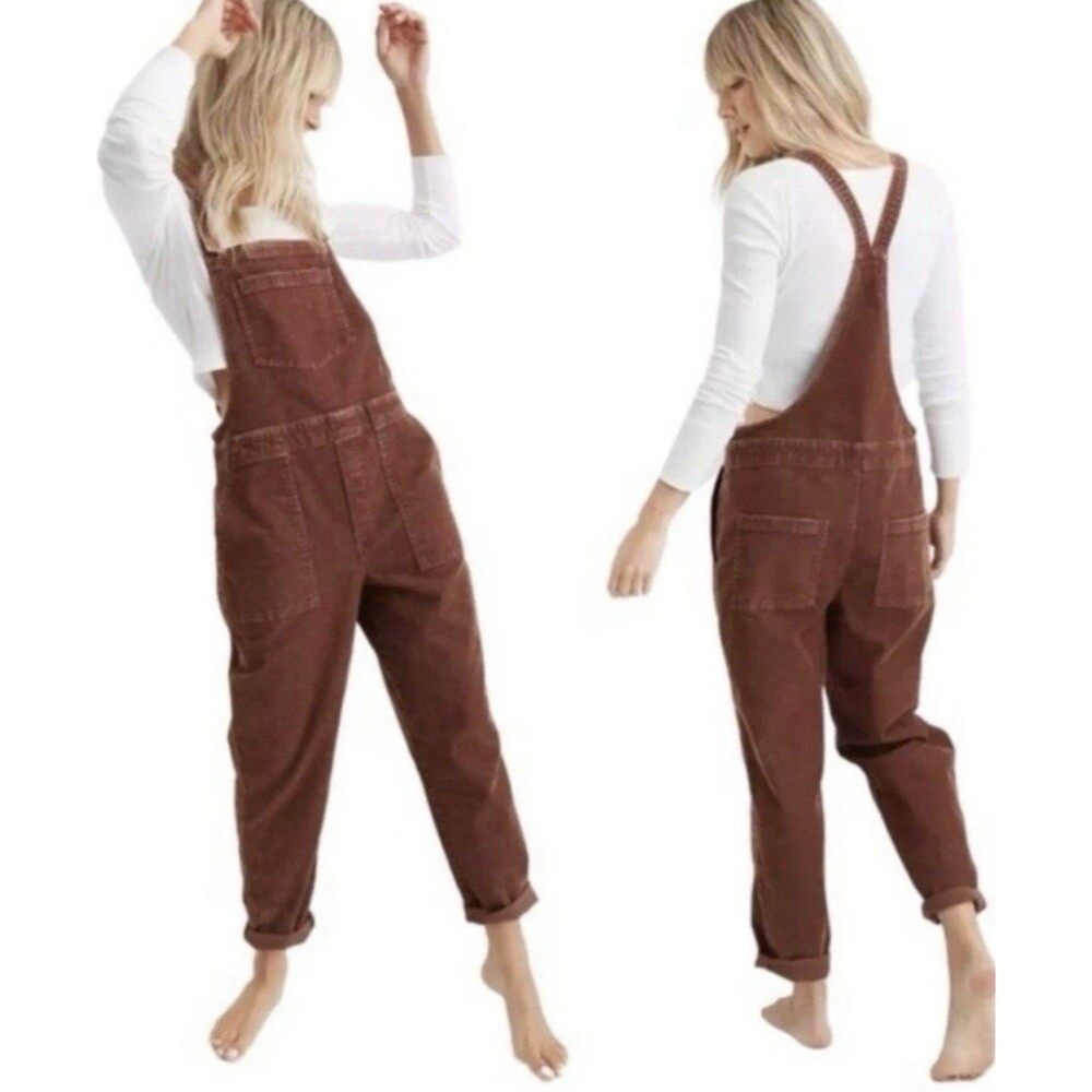 Aerie Werk and Play Brown Corduroy Overalls Bib Overalls Small S Raw Fray Hem